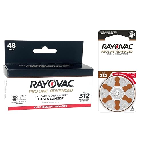 Rayovac Proline Advanced Hearing Aid Batteries | Size 312 | Worlds Longest Lasting Battery | Child-Resistant Packaging (48)