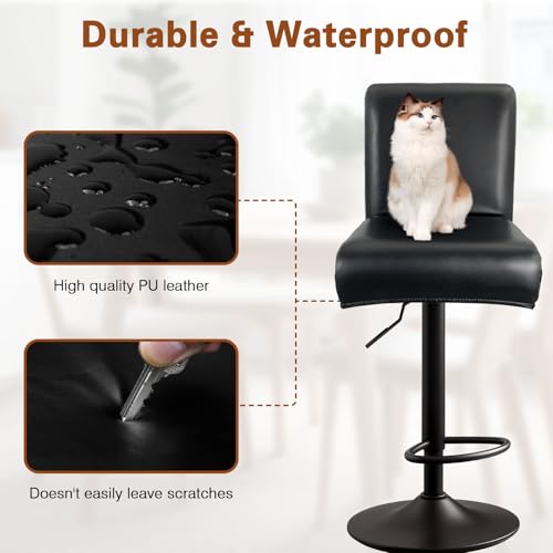 Image of PU Leather Bar Stool Covers with Backs, 2 Pack Stretch Waterproof Bar Stool Chair Covers Washable & Comfortable Barstool Covers Slipcovers with Back for Pub /Counter /Dining Room Decoration (Black)