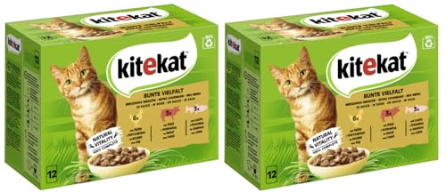 KITEKAT Portionsbeutel Multipack Katzenfutter Nassfutter (2X 12x85g, Bunte Vielfalt in Sauce)