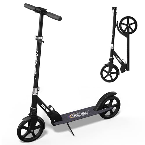 Image of Nattork Kick Scooter for Age 6+ Kids Teens Adults, Max Load 240 LBS, Adjustable Height Foldable with 8 inch Large Wheels, Anti-Shock Suspension