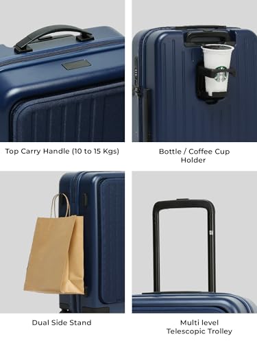 Image of EUME Cabin Pro Luggage Trolley for Travel 57cm, Cabin Bag | Trolley Bag Small for Luggage | with Laptop Sleeve | 100% Polycarbonate (PC) 8 SilentRun Hinomoto Wheels, Midnight Blue