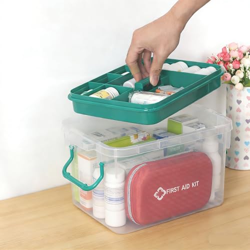 Image of Medicine Storage Box Cabinet, Empty First Aid Kit Portable Medical Supply Organizer with Handle for Home, Multipurpose Medicine Organizer Box