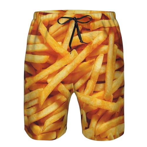 French Fries Men's Beach Shorts Quick Dry Swim Trunks Drawstring Elastic Waist Board Shorts with Pocket4