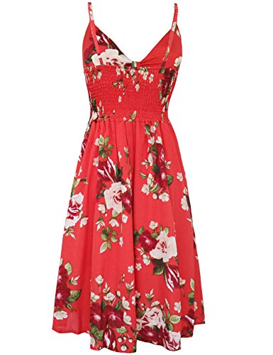 Image of FANCYINN Womens Tie Front Button Down A-Line Dresses Summer Spaghetti Strap Midi Dress Floral Prints