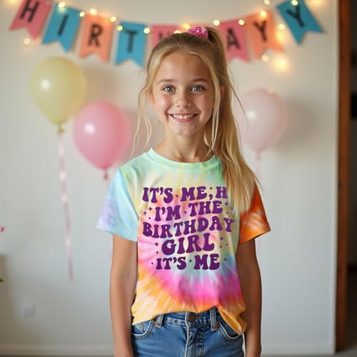 Image of Its Me Hi Im The Birthday Girl Shirts Kid Girl Birthday T-Shirt Outfit B-Day Party Tie Dye Short Sleeve Tee Top 6-12Y