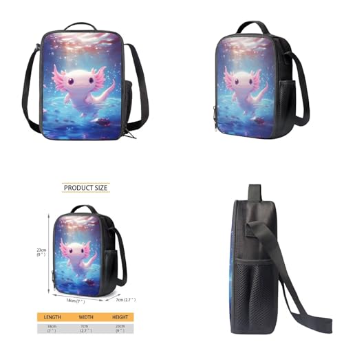 Cute Axolotl Backpack for Girls Kids Backpack with Lunch Box Water Bottle Pouch and Zipper Pencil Case 4PCS Set Sturdy Bookbag with Front Pocket 17 inch Lightweight Elementary School Bag4