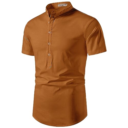 Image of Vida Loca Men's Cotton Linen Plain Stitched Half Sleeve Shirt