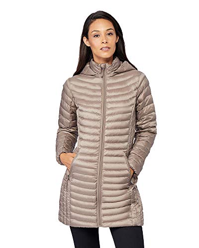 32 DEGREES Womens Ultra-Light Down Long Packable Jacket, Taupe, Size X-Large