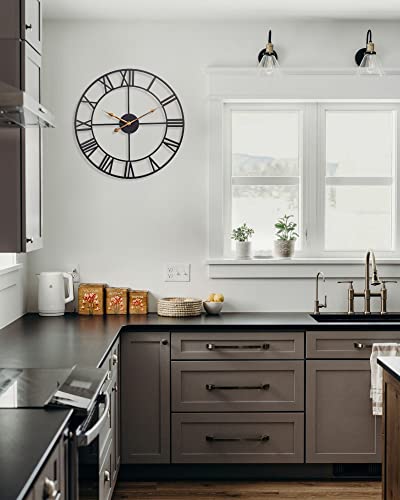 20 Inch Wall Clock, Large Wall Clock Battery Operated Silent Non Ticking, Modern Farmhouse Vintage Rustic Roman Numeral Metal Indoor Outdoor Clock For Living Room, Kitchen, Patio, Pool - Black #TOP4