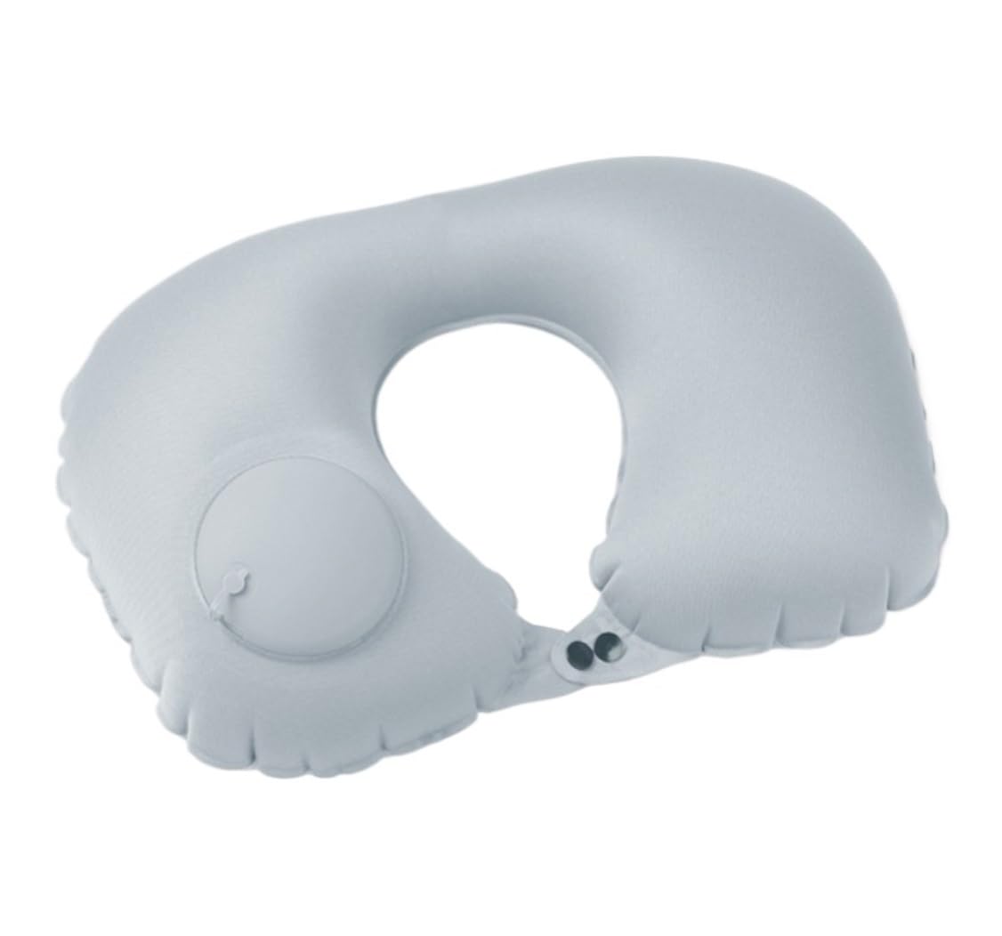 Compact Coussin De Voyage Oreiller De Voyage Gonflable en Soie Glacée Forme U, pour Le Cou pour Avion Adultes Bureau(Grey)