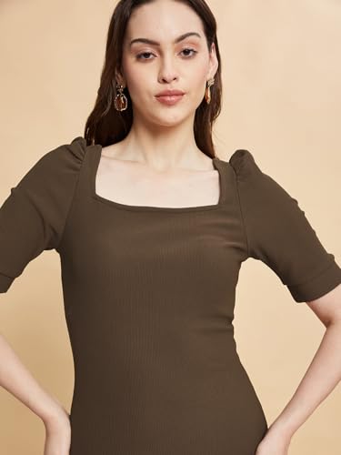 Image of Selvia Western Ribbed Lycra Plain One Piece Bodycon