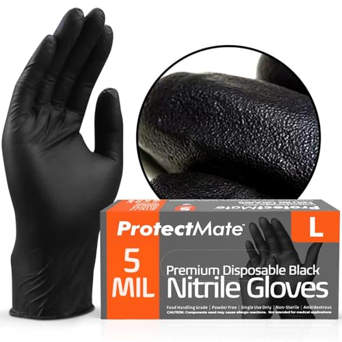 Comparison: Best Gloves For Food Prep 8 Protectmate 5 Mil Black Nitrile Gloves for Food Prep - Textured Food Prep Gloves - Food Handling Gloves Disposable Latex Free Gloves for Cooking, Catering, Food Service - Large (Box of 100)