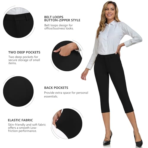 DAYOUNG Capri Pants for Women Work Office Casual Slacks High Waist Stretchy Yoga Dress Pants for Women with Pockets4