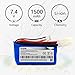Coonyard (4-Pack) 7.4V 1500mAh Li-ion Battery with Standard Tamiya Connector Replacement for HONGXUNJIE HJ806 RC Boat 2.4GHz 35km/h, Includes 2 USB Charging Cables