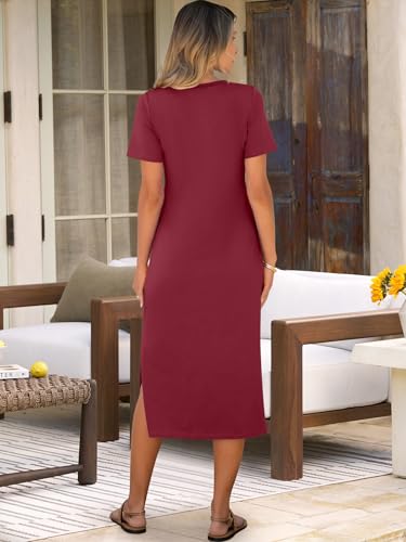 Image of ANRABESS Womens Midi Dress,Summer Long Tshirts Dresses,Short Sleeve Split Stripe,Comfy Travel Beach Vacation Casual Wear