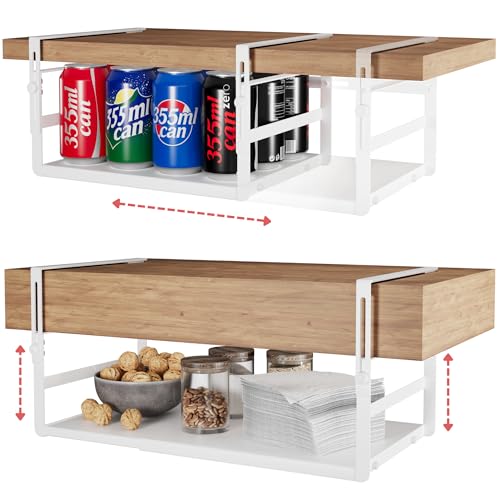 Under Shelf Storage Basket Organizer Expandable - Adjustable Width Height Cabinet Space Saver - Clip On Metal Hanging Rack - 30lb Capacity Kitchen Office Bathroom Declutter Solution - 2 Pack, White
