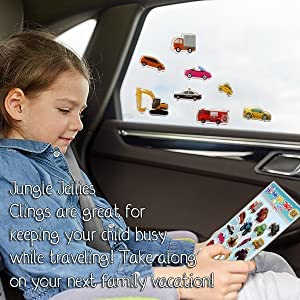 Cars Trucks & Construction Gel Window Clings For Kids - Window Stickers For Toddlers, Monster Truck Gel Clings, Window Decals Kids Jelly Reusable Sticker - Car Plane Airplane Activities (Jesplay Usa) #TOP4