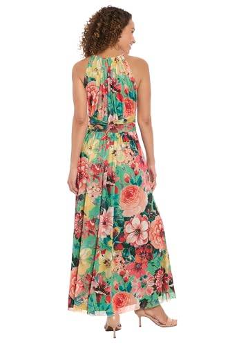 London Times Sleeveless Maxi Floral Women-Halter Neck Pleated Summer Long Dress for Special Occasions3