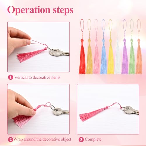 Image of NACHLYNN 120 Pcs Bookmark Tassels Bulk 13cm /5 Inch 30 Colors Silky Handmade Soft Craft Mini Tassels for Jewelry Keychain Making with Loops for Dress Decoration DIY Craft Accessory