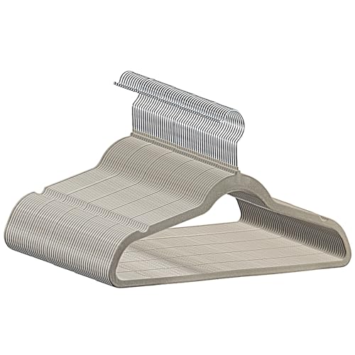 Softflame Premium Velvet Hangers 50 Pack, Non-Slip Suit Clothes Hangers, 360 Degree Swivel Hooks and Slim Profile to Maximize Closet Space Grey/Silver