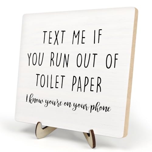 Funny Bathroom Sign Decor, Vintage Wood Plaque Sign,Bathroom Quote Wooden Plaque Sign With Saying Text Me If You Run Out of Toilet Paper, Shelf Bathroom Toilet Home Decor 5.9x5.9 Inch