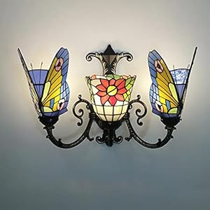 Gauua Tiffany-Stil Schmetterlings-Wandleuchte 3-flammig