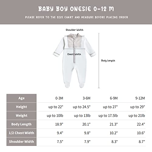 Booulfi Baby Boy Long Sleeve Romper White Onesies Footies Solid One Piece Jumpsuit Striped Collared Newborn Premier Coming Home Clothes Christening Baptism Outfit For Boys 6-9 Months #TOP6