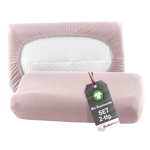 BaSaTex Bio Kissenbezüge Spannbezüge 2er Pack für Nackenkissen und Gesundheitskissen | 97% GOTS-Zertifizierte Baumwolle + 3% Elasthan | 30x50 cm - Farbe: Altrosa