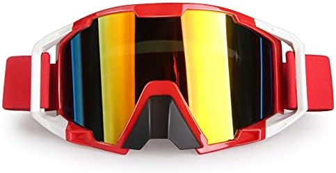 XYOP Motorcycle Goggles ATV Motocross Goggles Dirt Bike Racing Riding Goggles Off Road MX OTG Goggles Windproof Dustproof Ski Goggles Protective Safety Goggles Glasses(Red White Frame + Color Lens)