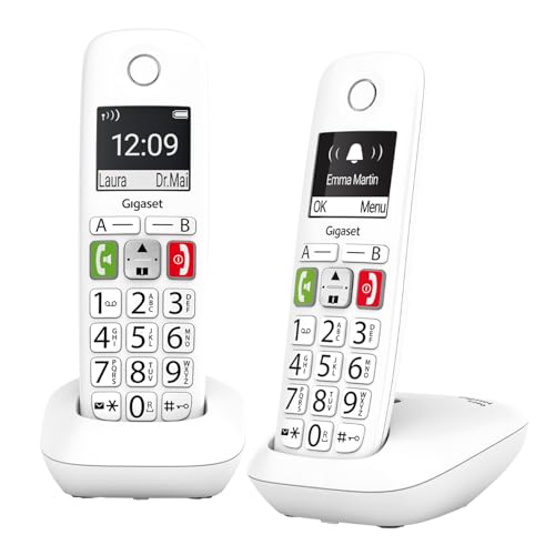 Gigaset E290 Duo - Dos Teléfono DECT Inalámbrico - Botones Grandess - Pantalla Iluminada en Blanco...