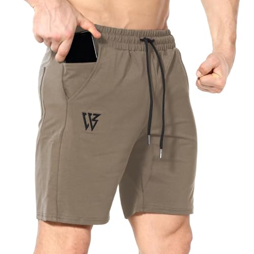 Image of ZENWILL Mens Cotton Gym Sports Running Workout Jogging Shorts S Beige