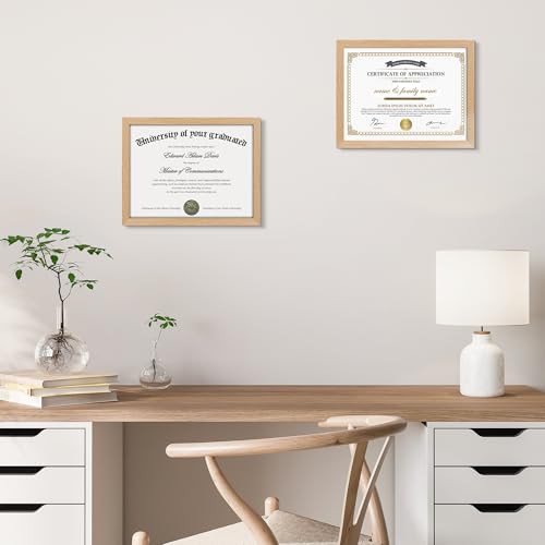 Image of upsimples Certificate Frame, 8.5 by 11 Diploma Frames, 1 Pack, Natural | Clear Plexiglass, 8.5x11 Document Degree Frames for Gallery Wall and Tabletop, Graduation Gift