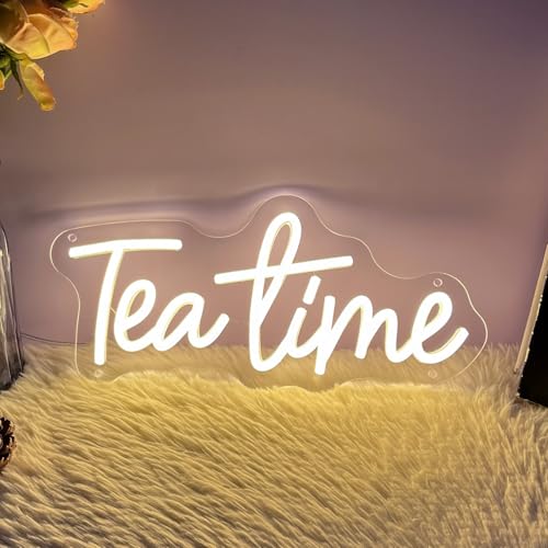 Image of Tea Time Neon Sign for Wall Decor Customized Led Neon Light Sign Personalized Birthday Marry Wedding Christmas Gift Sign Party Bedroom Bar Home Room (Warm White,35x15.9 CM)