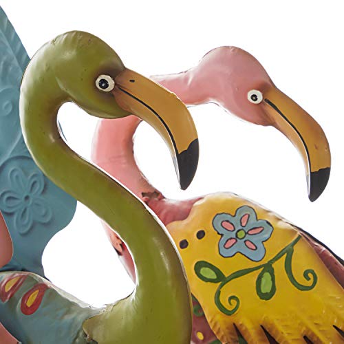 Deco 79 Metal Flamingo Indoor Outdoor Embossed Standing Garden Sculpture With Coiled U Shaped Feet, Set Of 2 28", 32"H, Multi Colored #TOP4
