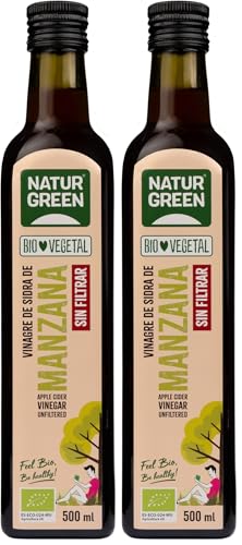 NaturGreen - Vinagre de Sidra de Manzana Bio, Sin Filtrar, Producto Ecológico, Acidificación Natural, Acidez 6% - 500 ml (Paquete de 2)