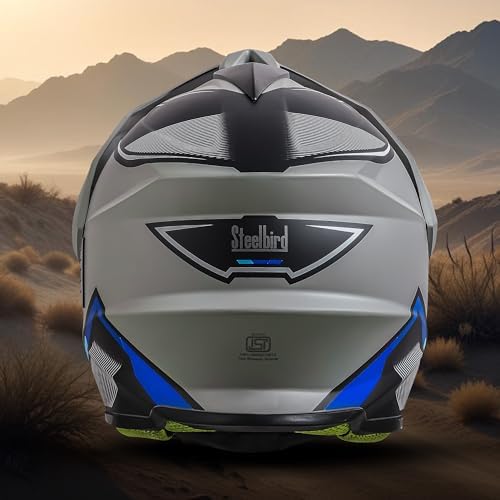 Steelbird Racer Off Road ISI Certified Motocross Double Visor Full Face Graphic Helmet Outer Clear Visor and Inner Silver Sun Shield