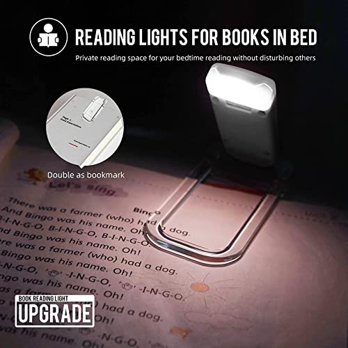 Image of EGWASER Book Reading Light, Portable USB Rechargeable LED Clip on Book Lights for Reading in Bed, 3 Brightness Adjustable Dimmable Bookmark Light for Eye-Protection, Reading Lamp (White)