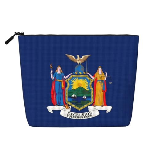 Vielseitige Reisetasche mit New Yorker Flagge, Make-up-Tasche, großes Fassungsvermögen, Kosmetiktasche, Reißverschluss-Tasche, Kulturbeutel, Schwarz , Einheitsgröße, Kulturbeutel