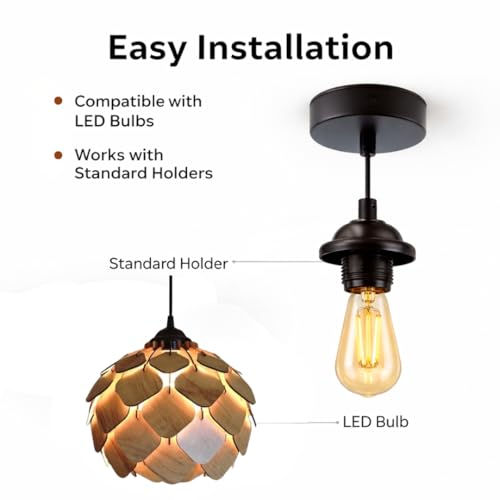 Image of Wood Pinecone Pendant lamp, Wooden Ceiling lamp, Wooden Hanging lamp handicrafted Home decore Chandelier Light (Lotus 2S)