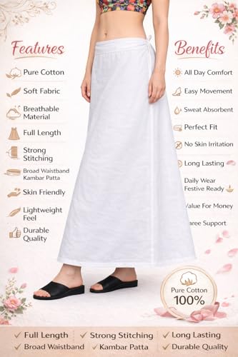 Image of CITIX Pure Cotton Petticoat for Woman Saree | Adujastable Drawstring Waist