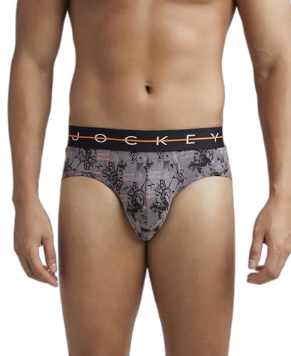 Image of Jockey Men's Super Combed Cotton Elastane Stretch Printed Brief with Ultrasoft Waistband NY01 Black M