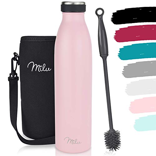 Milu Termo Botella de Agua 500ml, 750ml, 1l - Acero Inoxidable - Aislamiento de Vacío de Doble Pared - Libre BPA (Rosa…