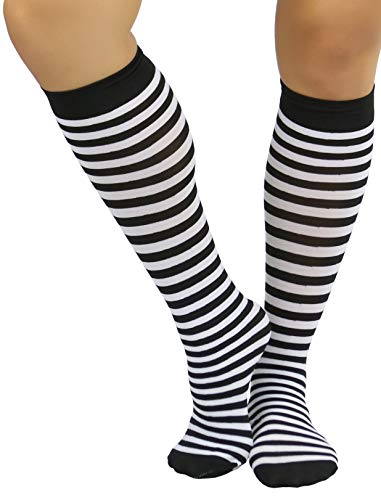 ToBeInStyle Women's Opaque Striped Knee High Warm Nylon Stockings Hosiery - Black With White Stripes - One Size: Regular