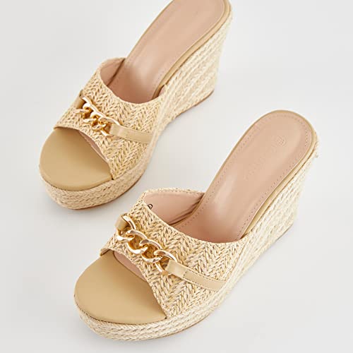 Image of Coutgo Women's Wedge Sandals Platform Espadrille Heel Chain Slip On Casual Summer Slides