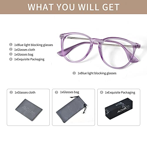 Image of Blue Light Blocking Glasses Round Computer Eyeglasses Reduce Eyestrain UV Glare Women AB3301 (Purple)