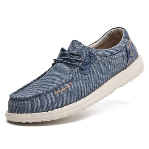 Men's Canvas Slip on Shoes Casual Hands Free Loafers Breathable Stretch Easy Walking Slip-Ons Lightweight Soft Boat Shoes