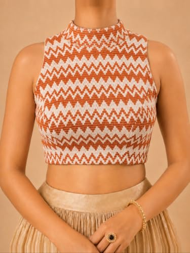 Image of Vamas Women's Net Saree Blouse | Padded Sleeveless Back Open Designer Blouse | ReadymadeEthnic Blouse with Tie-Up Back for Women