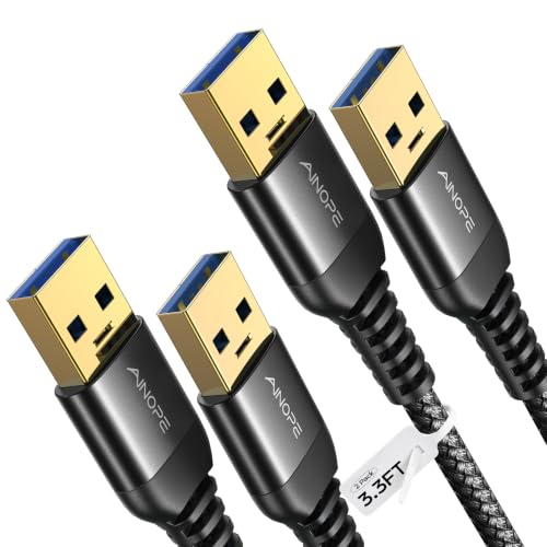 Image of AINOPE USB to USB Cable, 3.3FT*2Pack USB 3.0 A to A Male to Male Cable [Never Rupture] Double End Type A Cord for Data Transfer, Compatible with Hard Drive Enclosures, Laptop Cooler, KVM, DVD Player