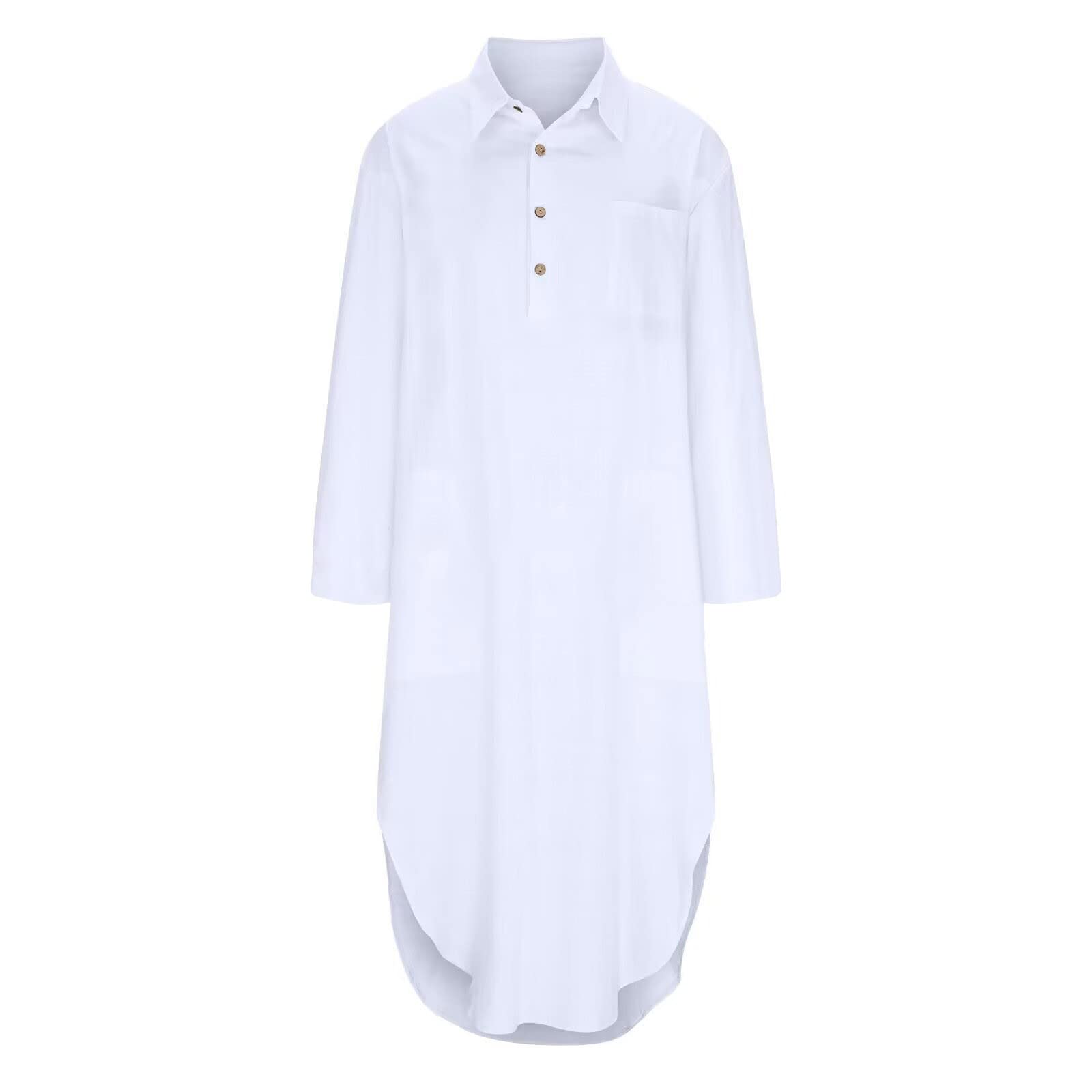 DeaAmyGline Leinenkleid Damen Sommer Hemdkleid Lang Sommerkleid Leicht und Luftig mit Taschen Einfarbig Knopfleiste Lange Hemdblusenkleid Kaftan Baggy Cover Up Strandkleid Blusenkleid