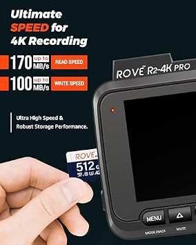 ROVE R3 3 Channel Dash Cam with 512GB Card, Front Rear and Cabin